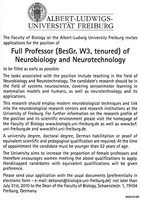 Position of Professor of Neurobiology and Neurotechnology Position of Professor of Neurobiology and Neurotechnology