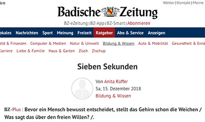 Badische Zeitung berichtet über Vortrag Ringvorlesung Bernstein Center Freiburg